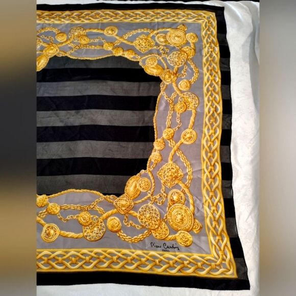Pierre Cardin Paris 💯 Silk Scarf Gold & Black - Picture 3 of 16